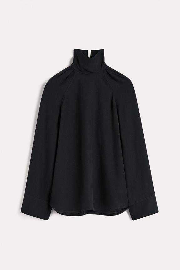 Toteme High-Neck Crepe Blouse Navy-3